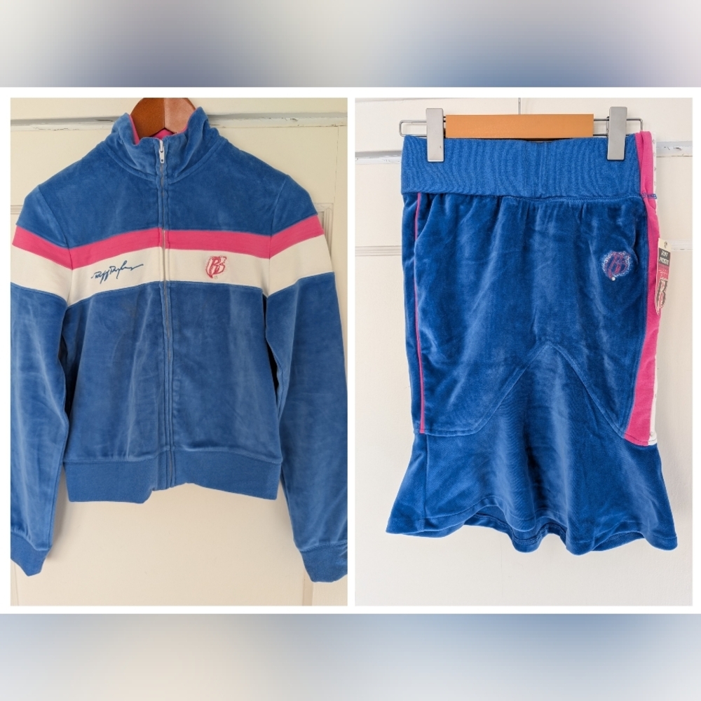 Ruff Ryder's Blue Velour Track Jacket and Skirt Set Y2K